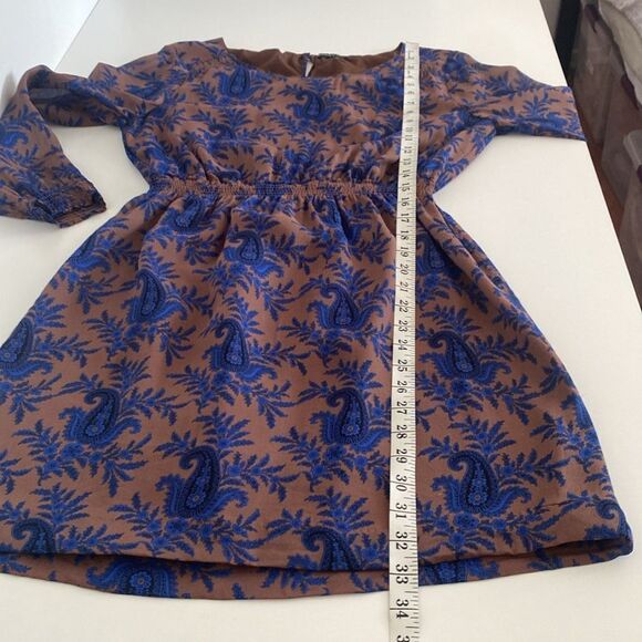 Madewell Broadway & Broome Blue and Brown Silk Paisley Mini Dress Size 6 - Picture 13 of 14